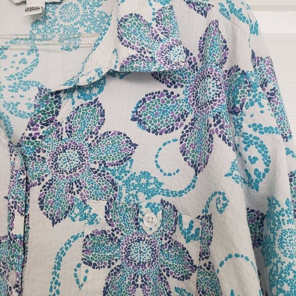 Croft & Barrow Floral Shirt Cotton Lightweight Button Front Womens Plus Size 2X - Picture 3 of 11